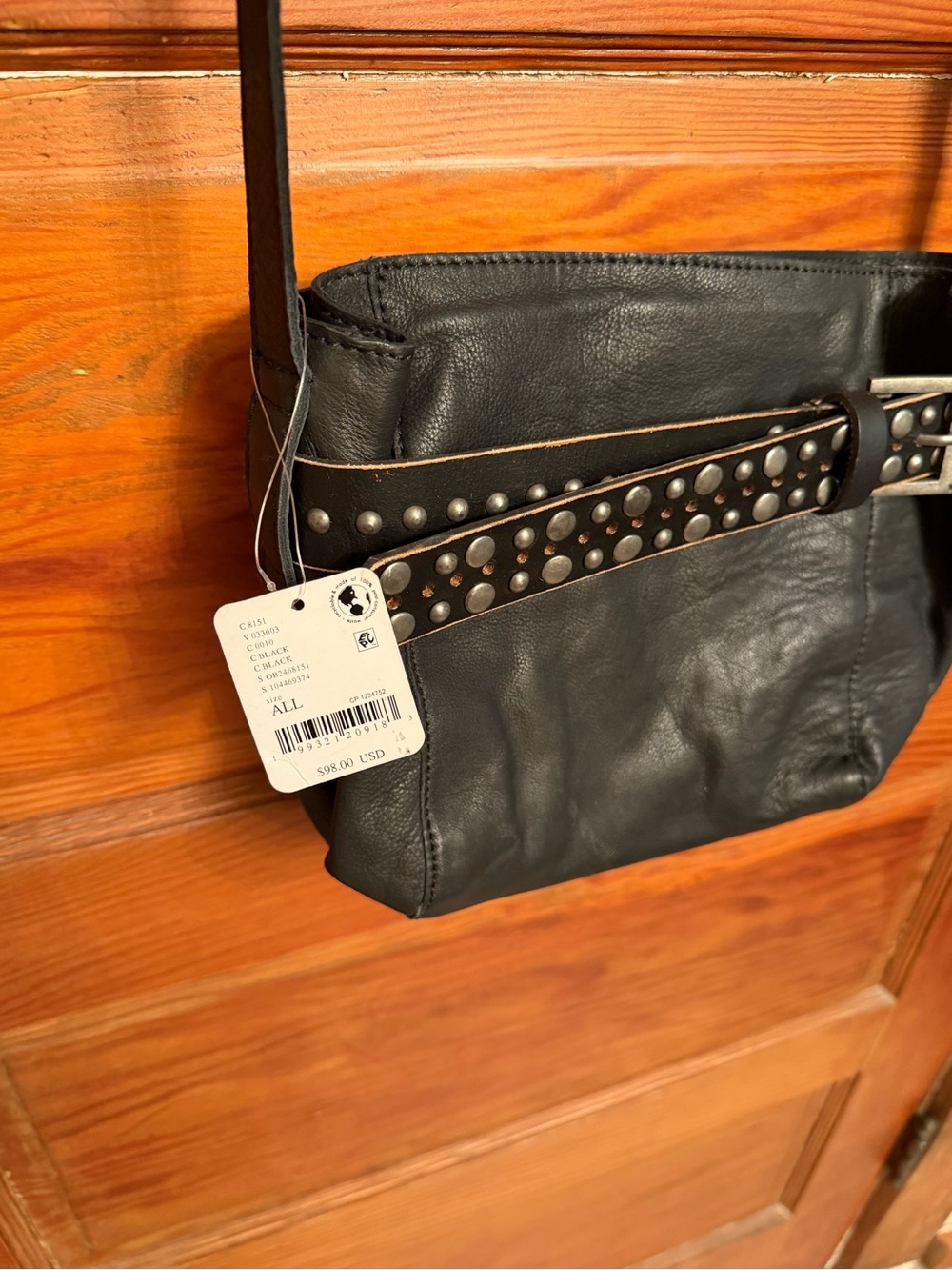 Free People Black Leather Studded Belt-Detail Bucket Shoulder Bag - Picture 2 of 9